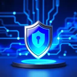cybersecurity concept with blue shield, 3D style