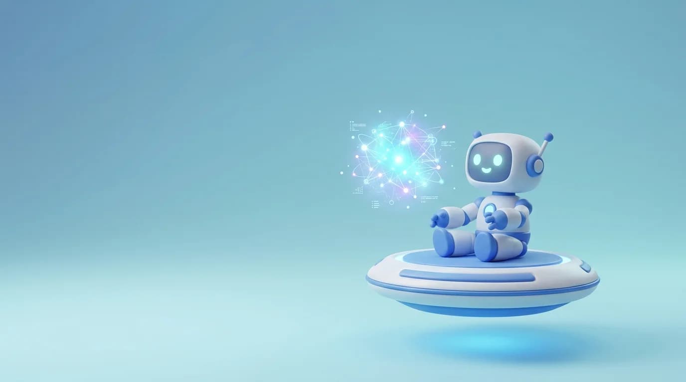 Modern AI Architecture visualization with 3D cute neural agent