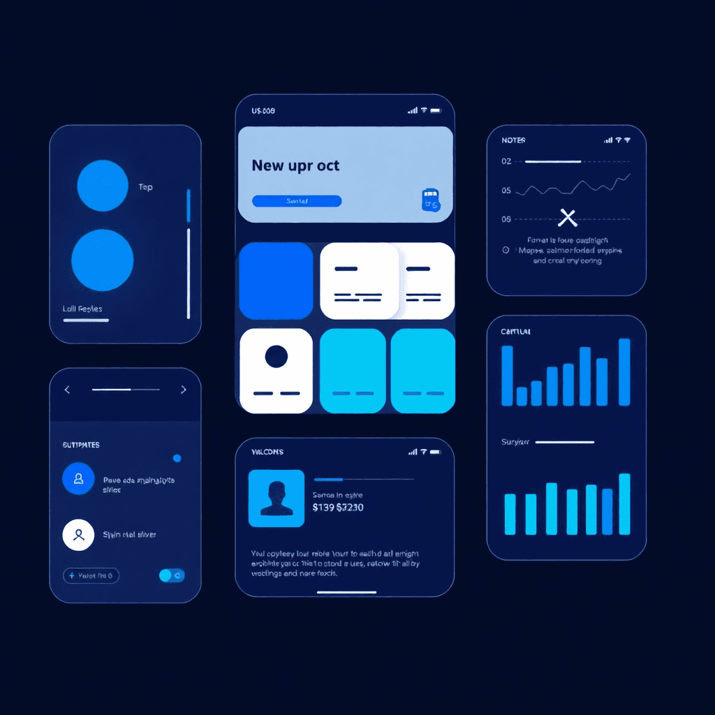 modern UI/UX design trends illustration with blue accents, minimalist style
