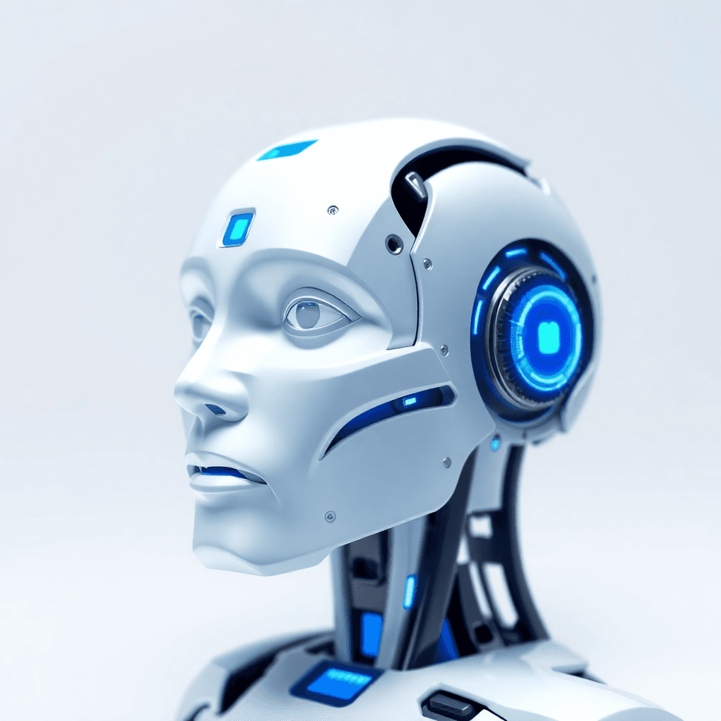 modern tech blog post image about AI with blue accent, 3D style