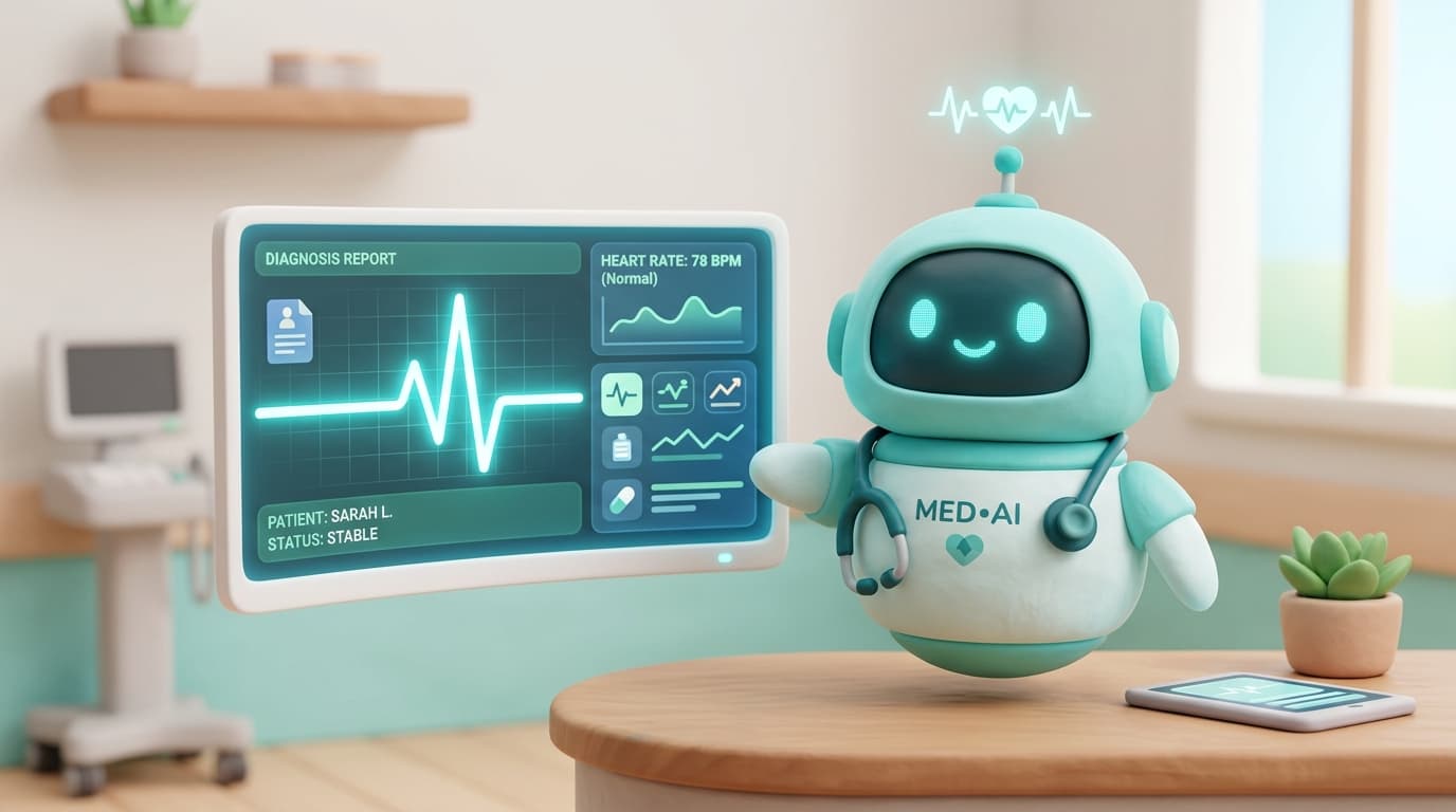 Visualisasi asisten medis AI dan dashboard diagnostik pintar PulseAI.