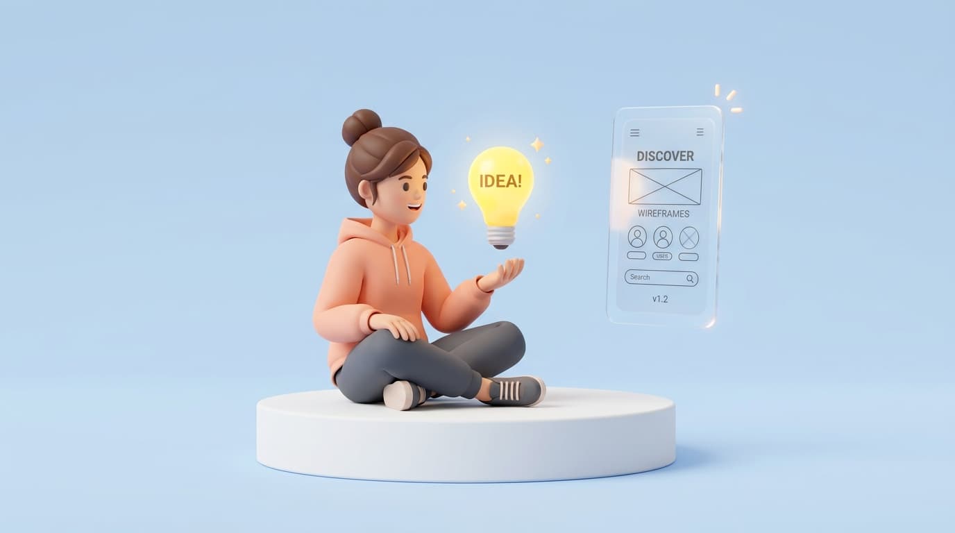 Ilustrasi 3D tim dalam sesi pertemuan dan penemuan ide proyek