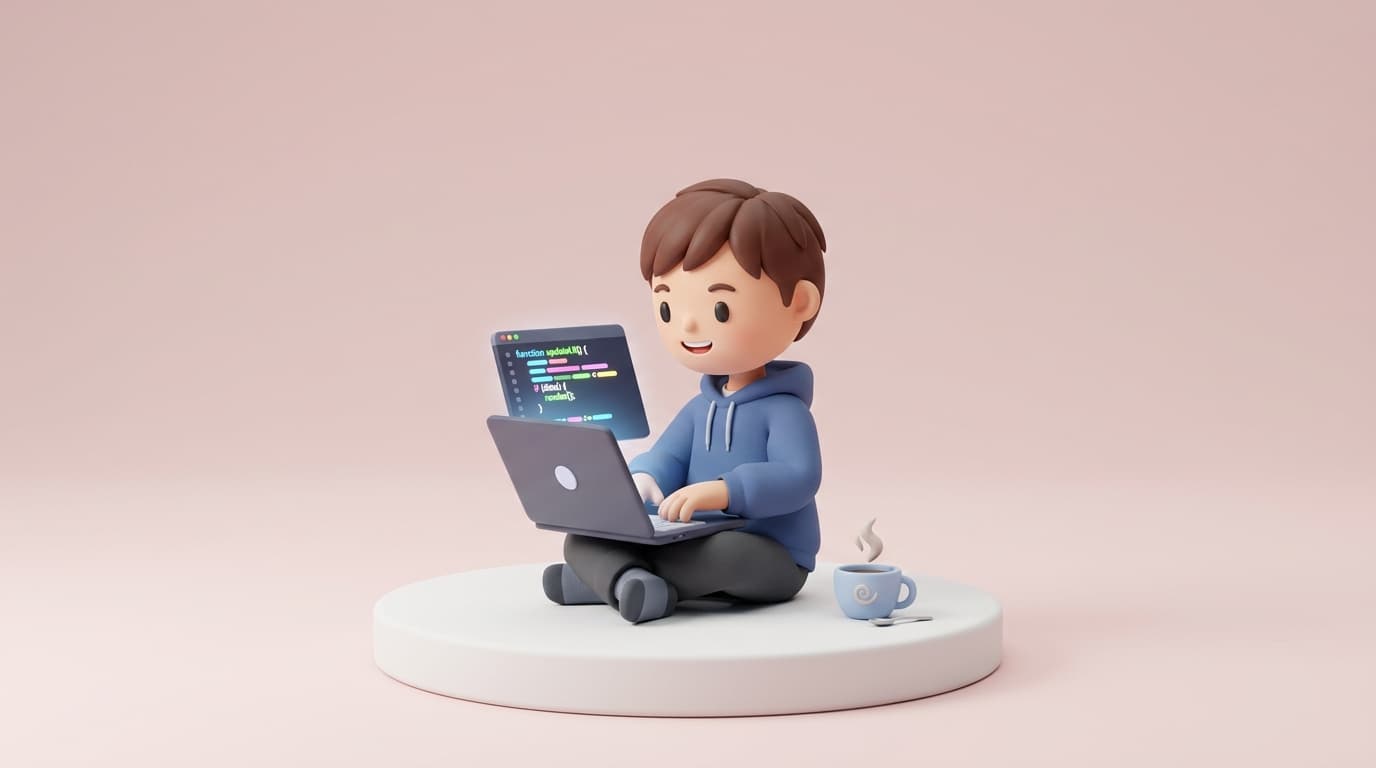 Ilustrasi 3D engineer mengembangkan software dan sistem aplikasi